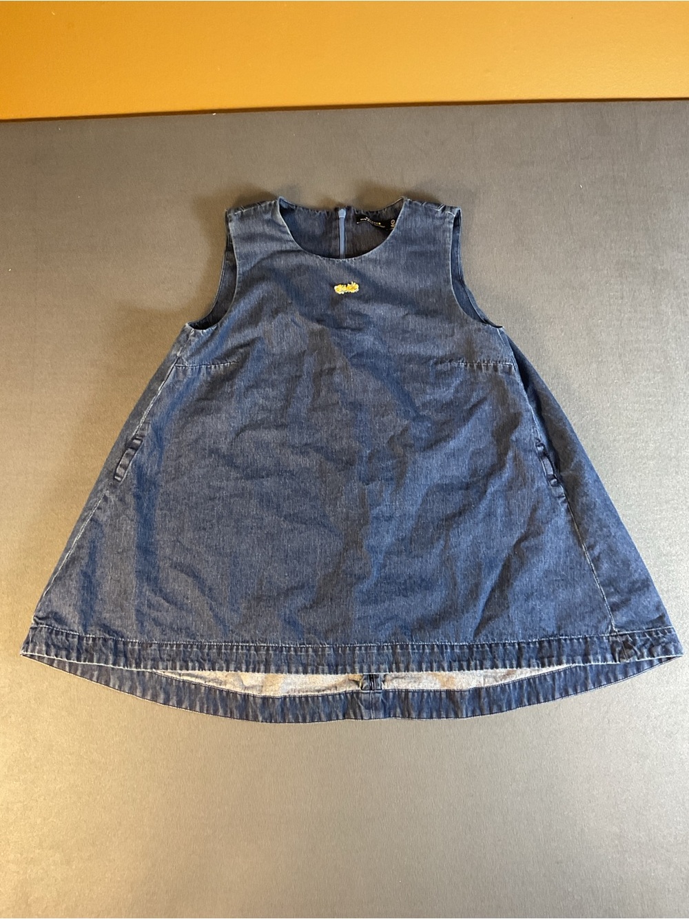 kate spade Girls' Dark Blue Denim A-Line Dress with Tiny Gold Logo